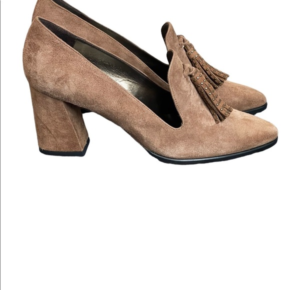 Stuart Weizman Broom Tassel Suede Block-heel Pumps size 7M - Picture 3 of 13